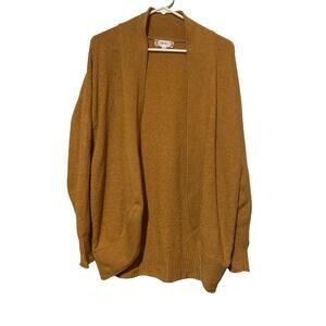 Pink Rose Brown Fuzzy Open Cardigan Sweater Women's Large Comfy Office